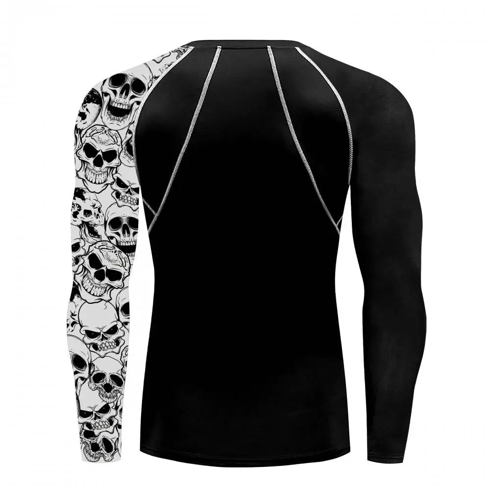 New Skull Long Sleeve T-Shirt Men Summer Fitness Quick Dry T-Shirts Breathable Compression Tops Outdoor Sportwear Clothing