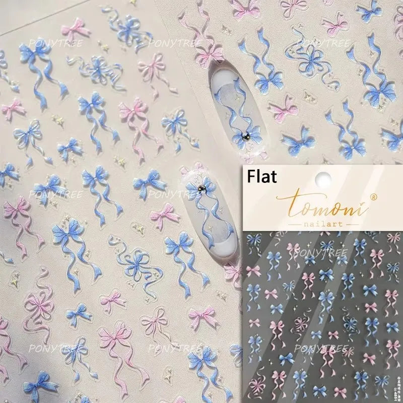 Delicate Jelly chic Bowknot Silk Ribbon Knot Star Shiny Dreamy Self Adhesive Nail Art Decorations Sticker Dressy Manicure Decals