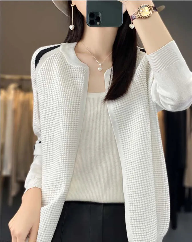 Autumn New Knitted Thin Coats Solid Casual Loose Sweater Cardigan Women Hollow Out Fashion Simple Kniwear Tops