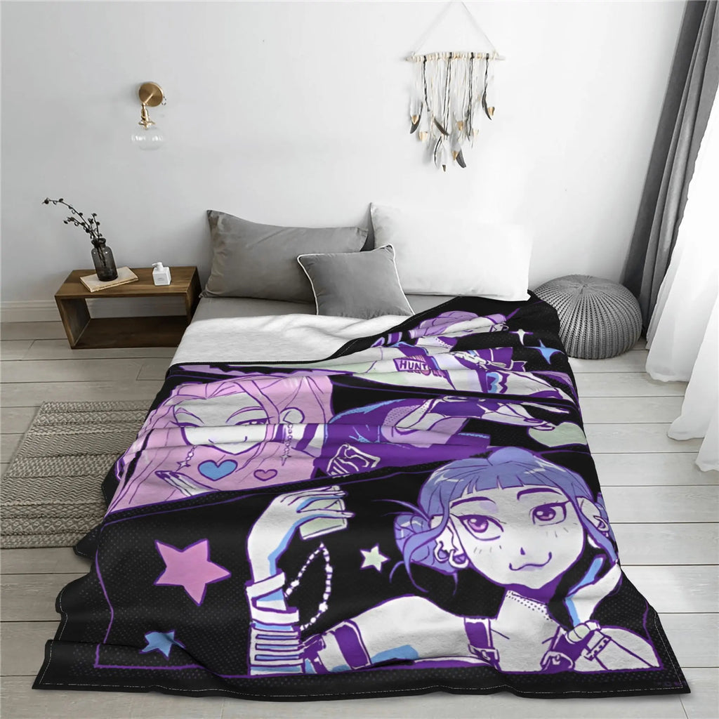 K Pop Demon Hunters Team Anime Plush Blanket Girls Boys  Flannel Throw Blanket For Bedroom Warm Soft Quality Bedspread Gift
