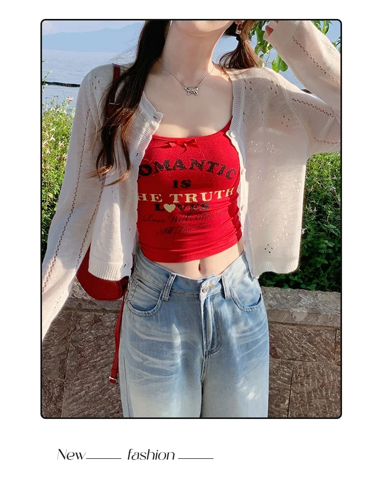 Grey Knitted Cardigan Thin Tops Women Summer Hollow Out Long Sleeve Button Sun Protected Korean Style Short Knitwear Tops Female