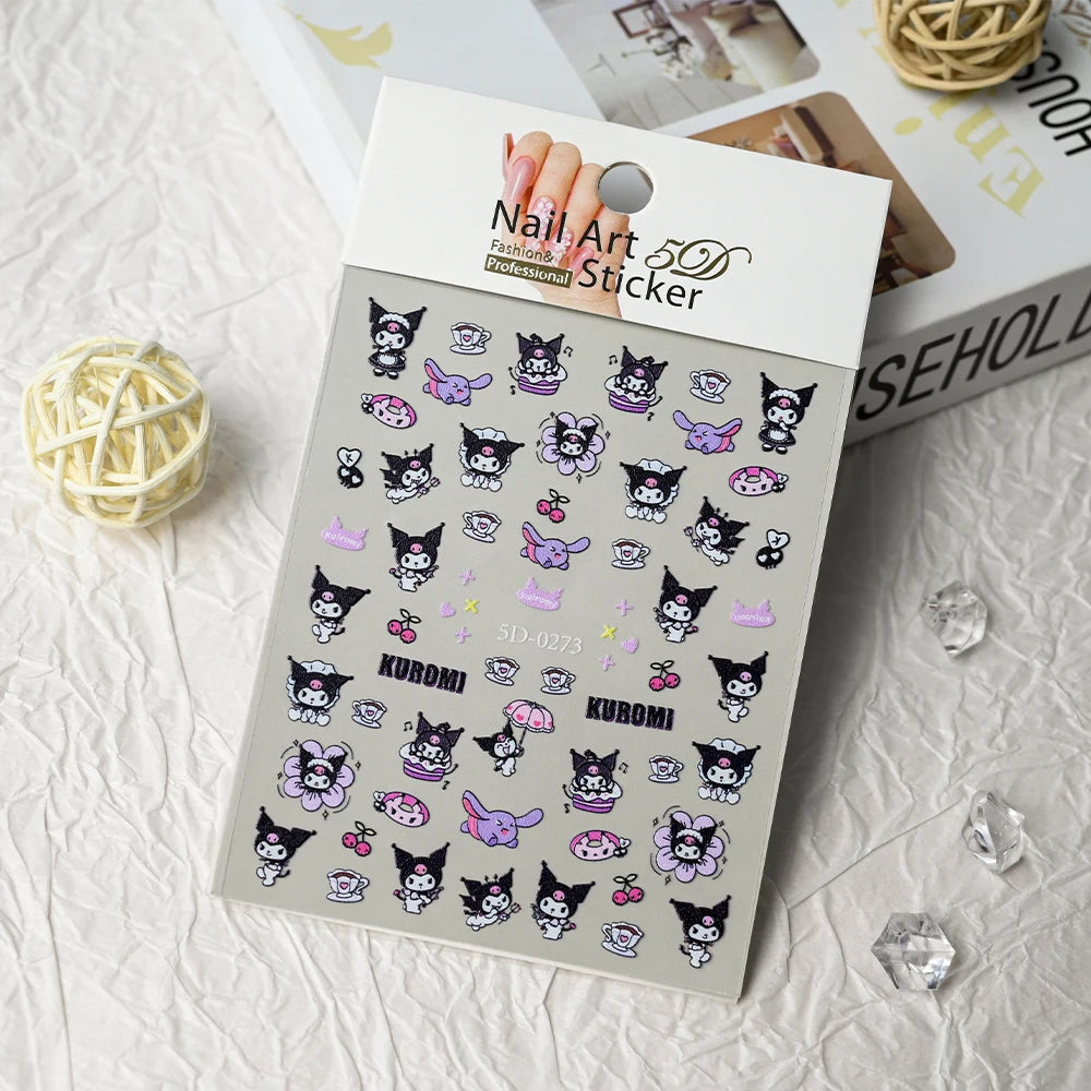 3D/5D Pink Hello Kitty Nail Art Stickers Anime Cartoon KT Japanese Cartoon Cute Hot Girl Fashion Nail Decal Jewelry Nail Sticker