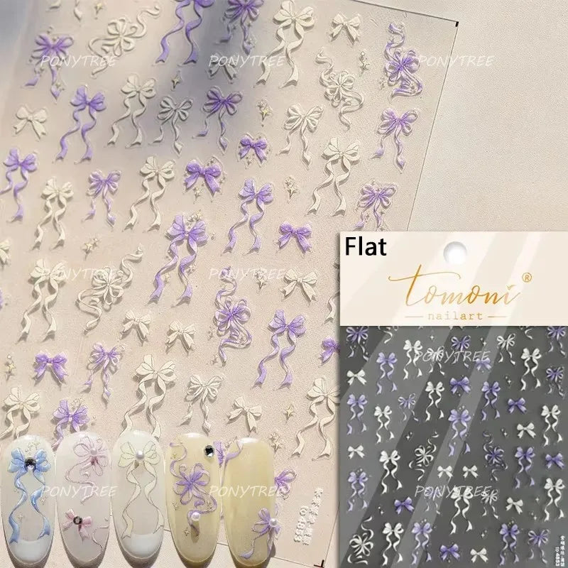 Delicate Jelly chic Bowknot Silk Ribbon Knot Star Shiny Dreamy Self Adhesive Nail Art Decorations Sticker Dressy Manicure Decals