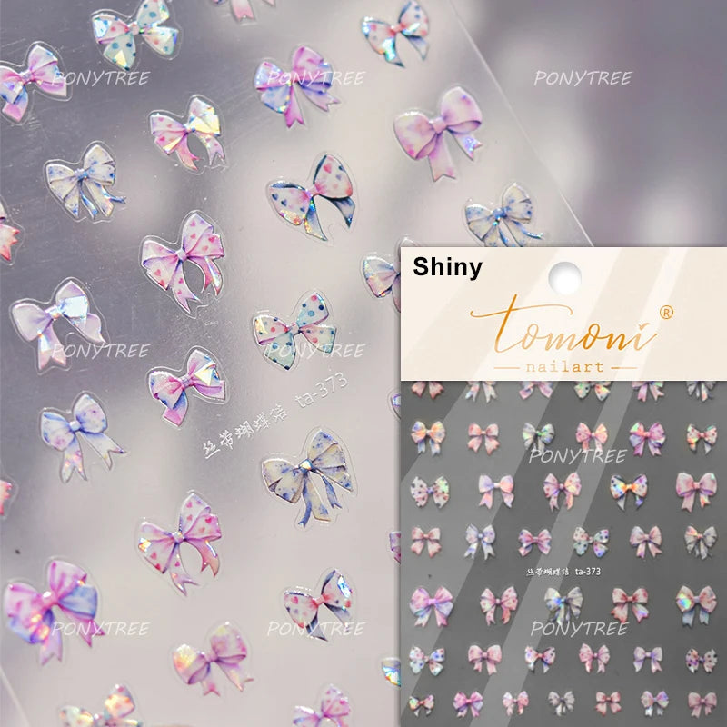 Delicate Jelly chic Bowknot Silk Ribbon Knot Star Shiny Dreamy Self Adhesive Nail Art Decorations Sticker Dressy Manicure Decals