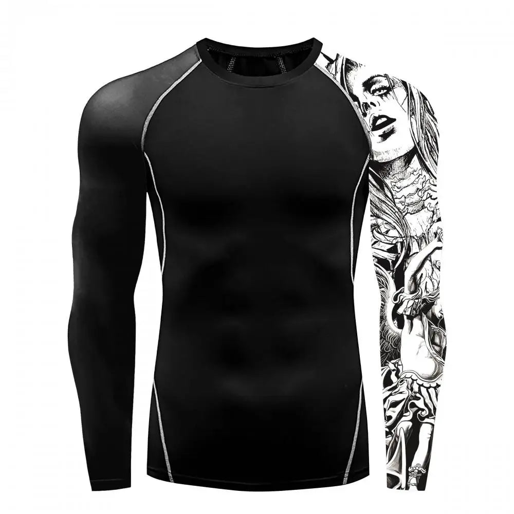 New Skull Long Sleeve T-Shirt Men Summer Fitness Quick Dry T-Shirts Breathable Compression Tops Outdoor Sportwear Clothing