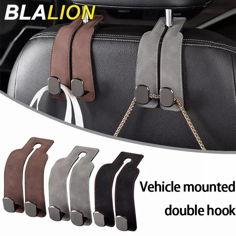 BLALION Suede Vehicle Metal Hook Hanger Multifunction Hanger Storage Organizer Double Hook Holder Rear Seat Hooks Accessories