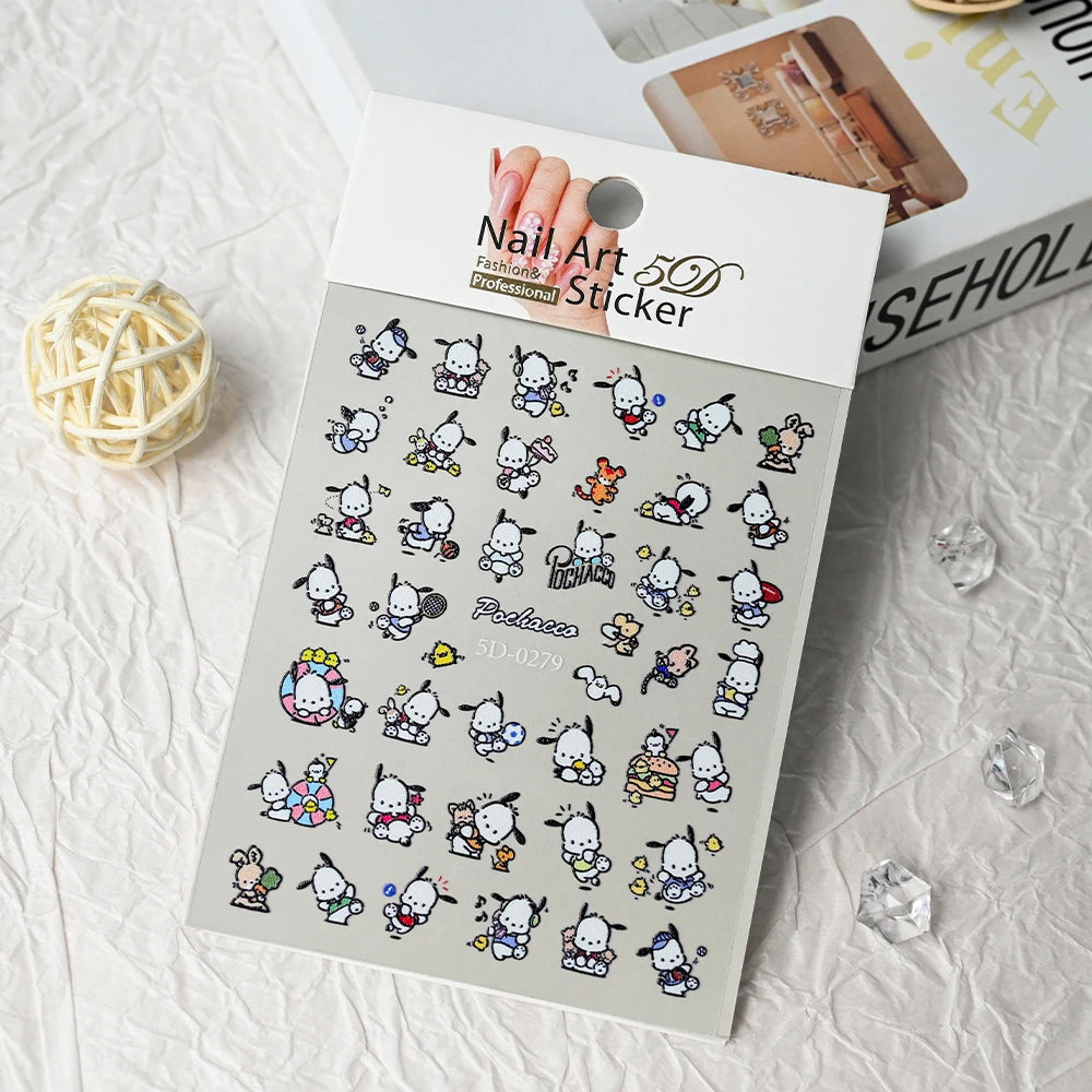 3D/5D Pink Hello Kitty Nail Art Stickers Anime Cartoon KT Japanese Cartoon Cute Hot Girl Fashion Nail Decal Jewelry Nail Sticker