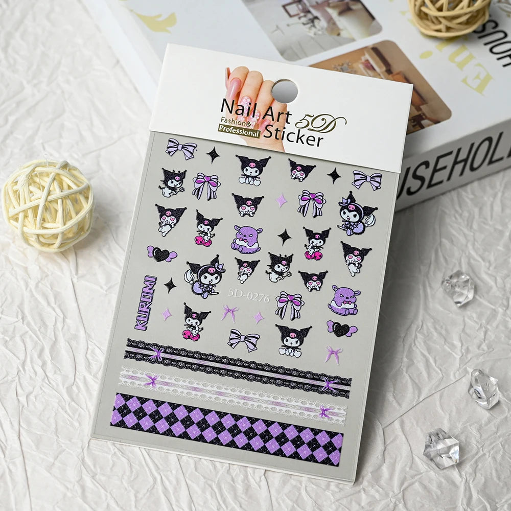 3D/5D Pink Hello Kitty Nail Art Stickers Anime Cartoon KT Japanese Cartoon Cute Hot Girl Fashion Nail Decal Jewelry Nail Sticker