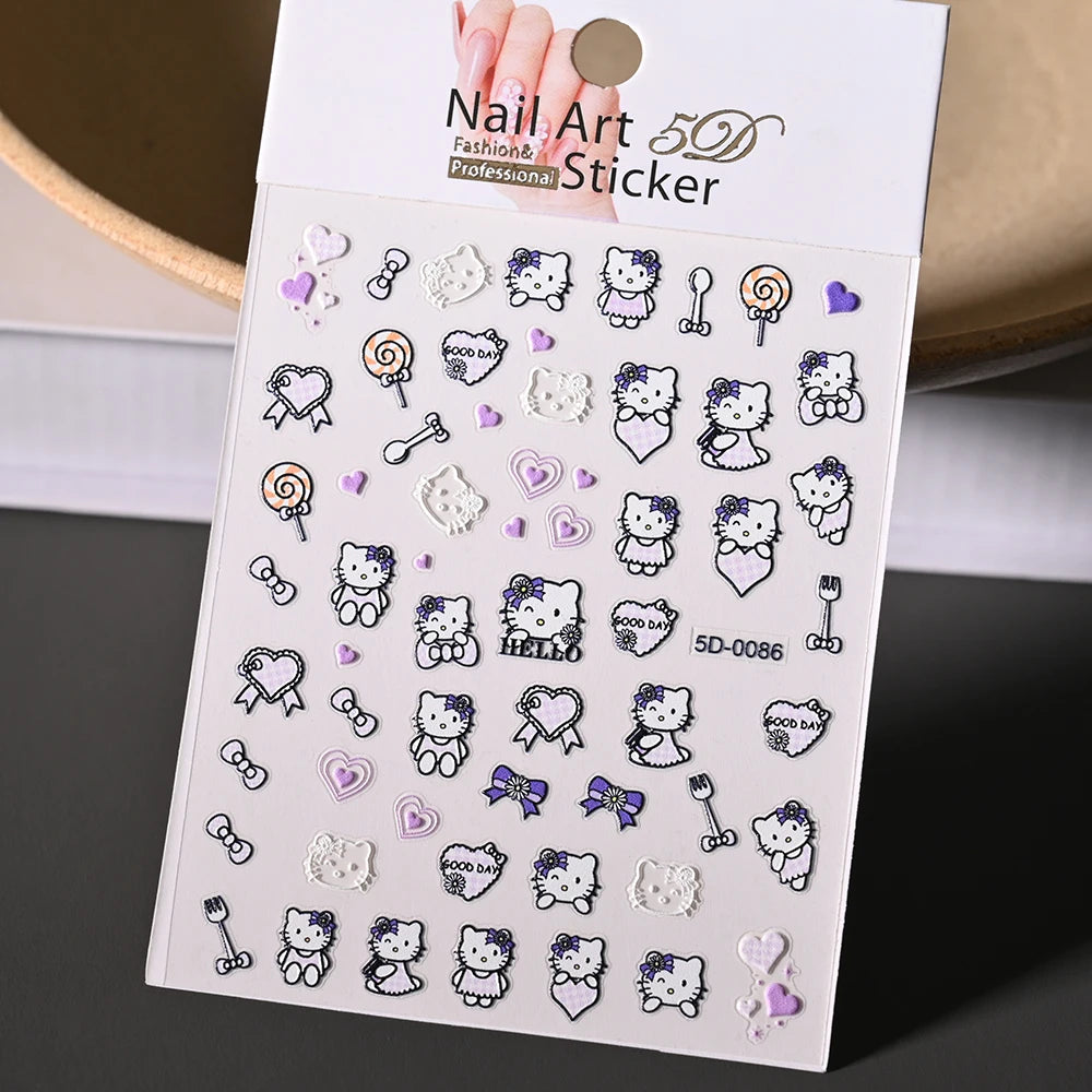 3D/5D Pink Hello Kitty Nail Art Stickers Anime Cartoon KT Japanese Cartoon Cute Hot Girl Fashion Nail Decal Jewelry Nail Sticker