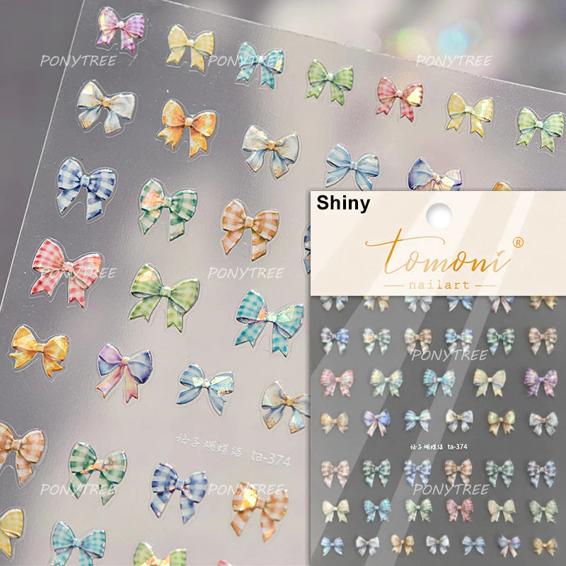 Delicate Jelly chic Bowknot Silk Ribbon Knot Star Shiny Dreamy Self Adhesive Nail Art Decorations Sticker Dressy Manicure Decals
