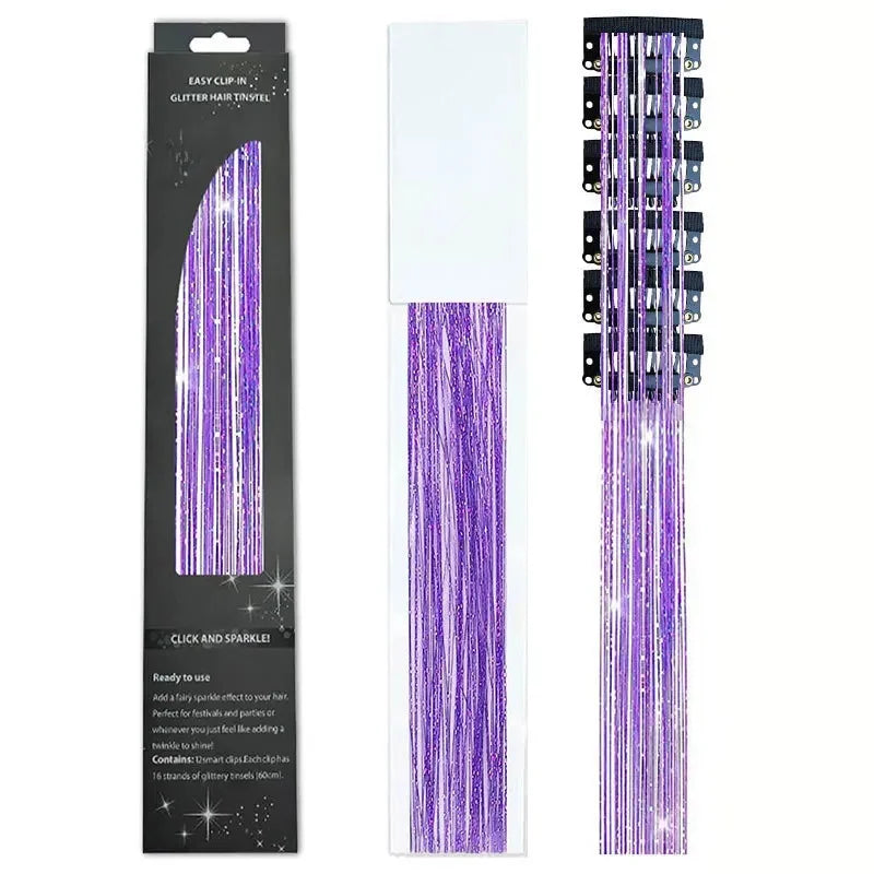 6-Piece Set BB Clip Tinsel Hair Metal Laser Gold Thread PET Laser Thread Highlighting Cross-Border Hair Accessories