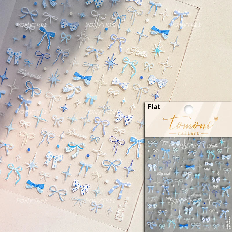Delicate Jelly chic Bowknot Silk Ribbon Knot Star Shiny Dreamy Self Adhesive Nail Art Decorations Sticker Dressy Manicure Decals