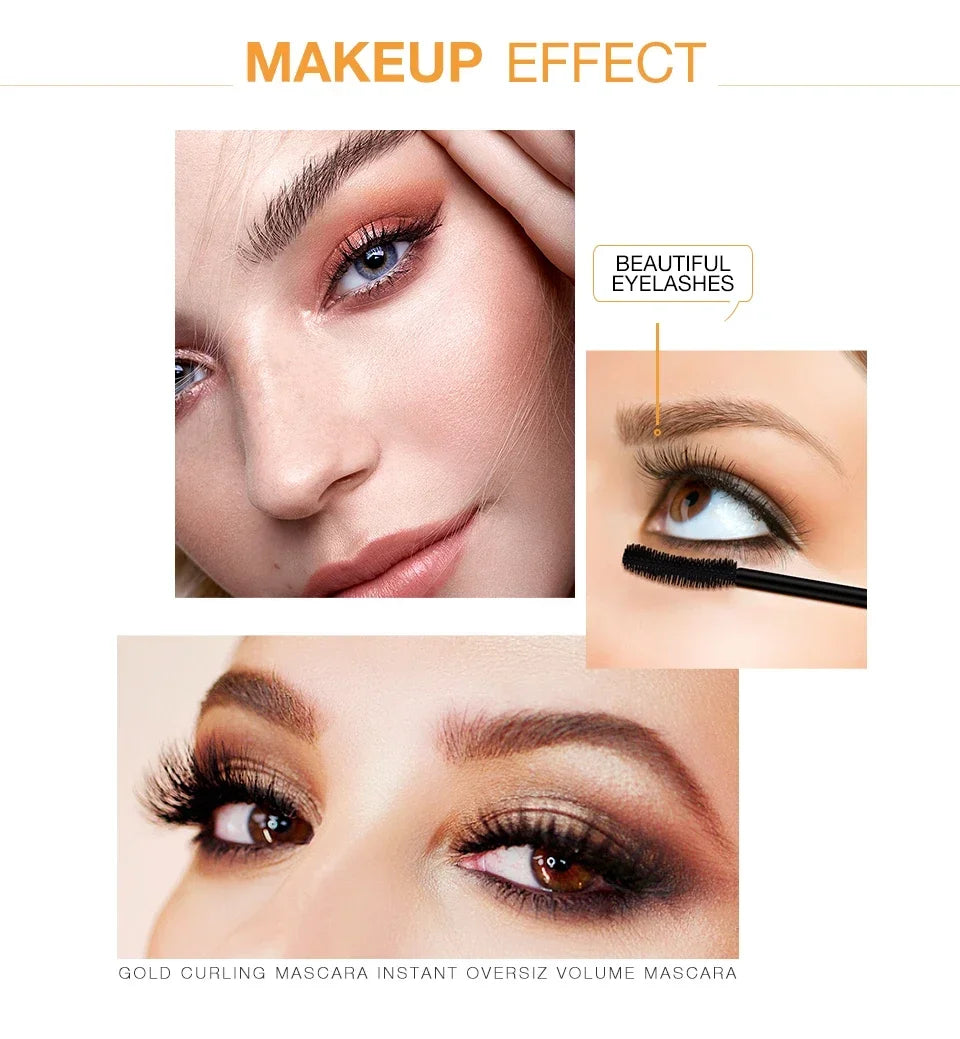 3D Mascara Eyelashes Lengthening Black Lash Eyelash Extension Eye Lashes Brush Beauty Makeup Long-wearing Gold Color Mascara