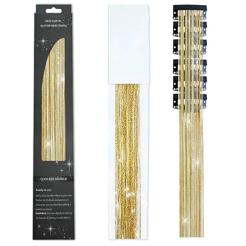 6-Piece Set BB Clip Tinsel Hair Metal Laser Gold Thread PET Laser Thread Highlighting Cross-Border Hair Accessories