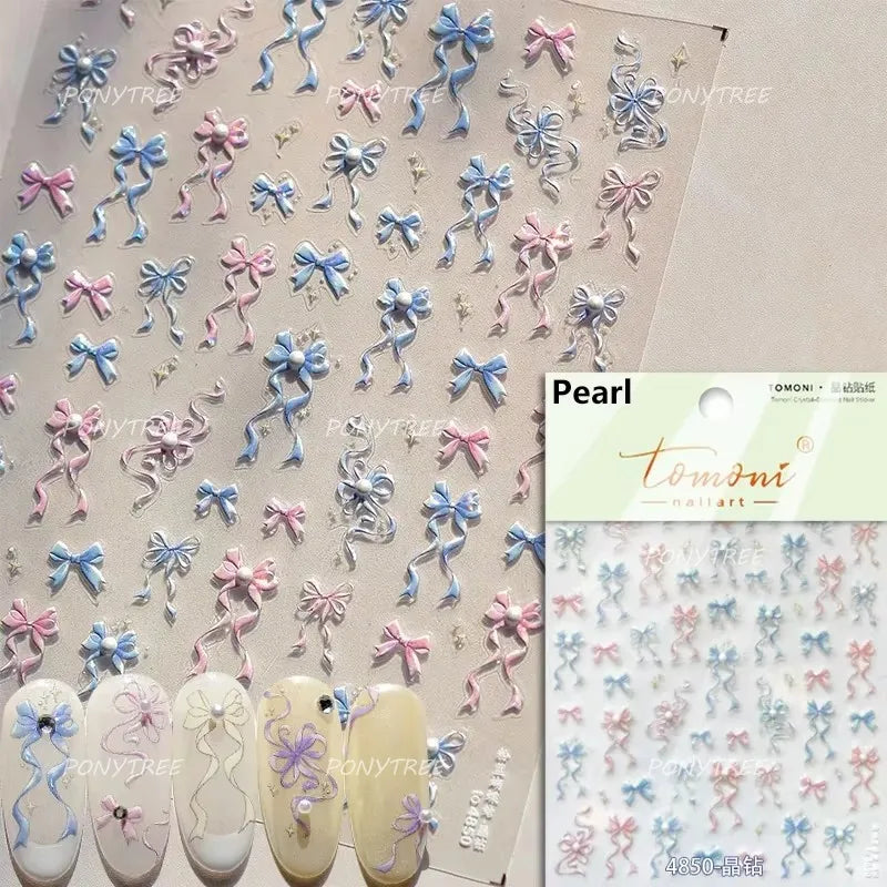 Delicate Jelly chic Bowknot Silk Ribbon Knot Star Shiny Dreamy Self Adhesive Nail Art Decorations Sticker Dressy Manicure Decals