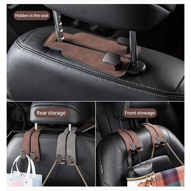 BLALION Suede Vehicle Metal Hook Hanger Multifunction Hanger Storage Organizer Double Hook Holder Rear Seat Hooks Accessories