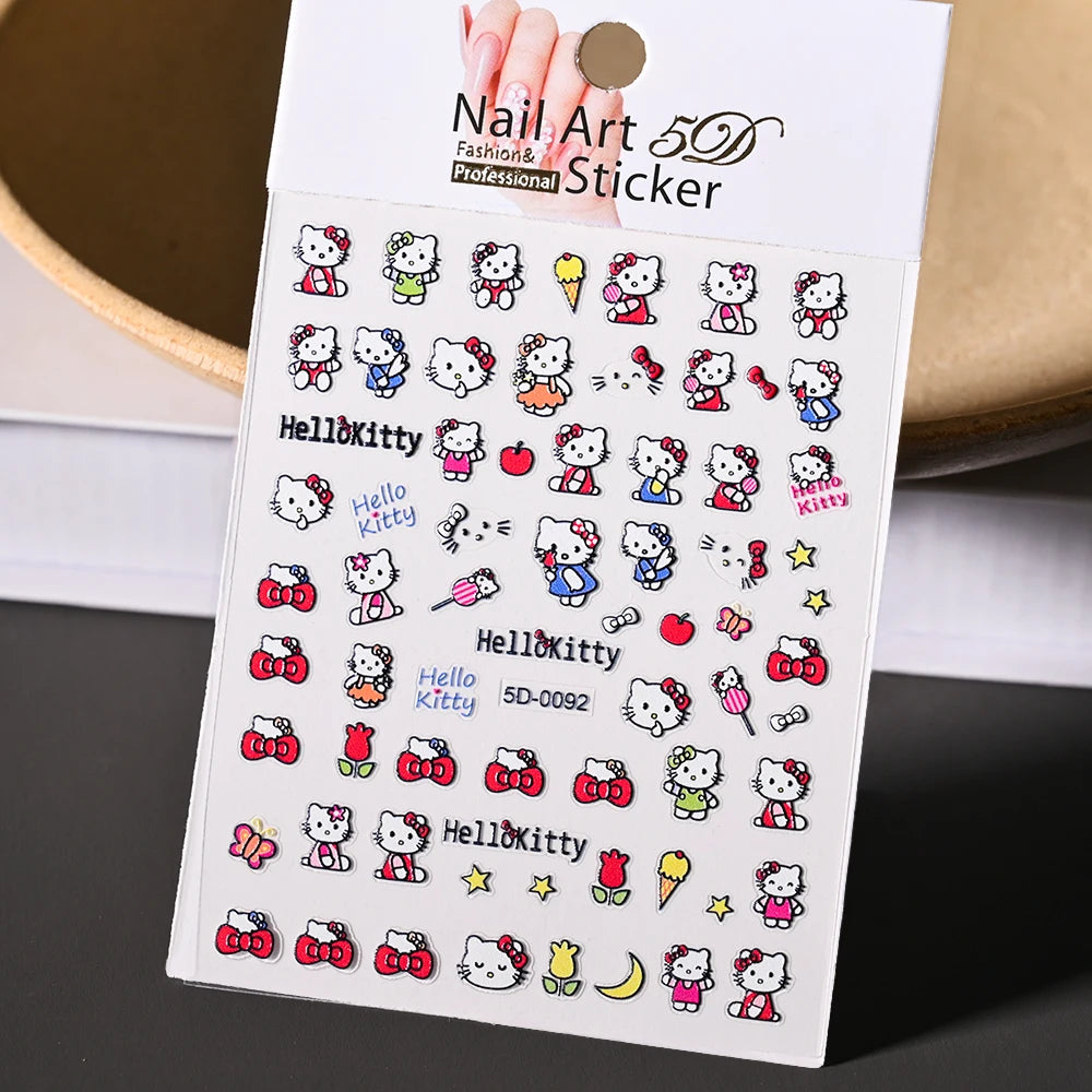 3D/5D Pink Hello Kitty Nail Art Stickers Anime Cartoon KT Japanese Cartoon Cute Hot Girl Fashion Nail Decal Jewelry Nail Sticker