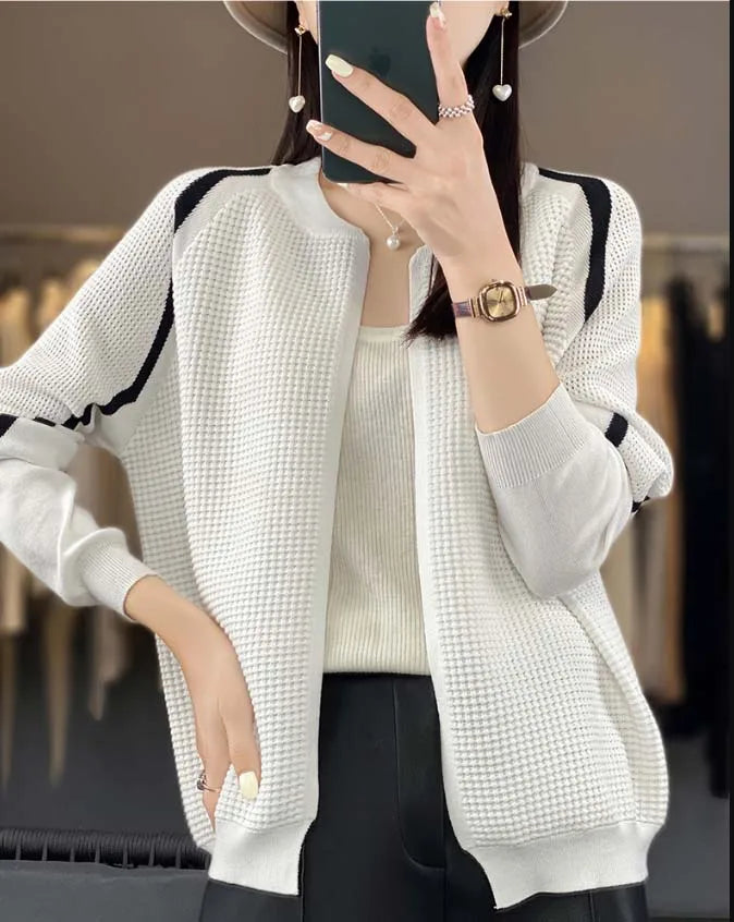 Autumn New Knitted Thin Coats Solid Casual Loose Sweater Cardigan Women Hollow Out Fashion Simple Kniwear Tops