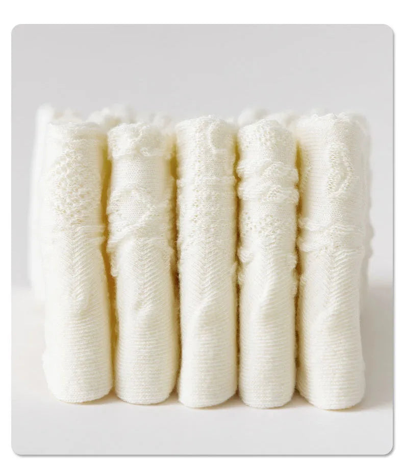 5 Pairs Girls Socks Solid White Cotton Socks A Class Socks Baby Autumn Mid Calf Socks Children Medium Socks Baby Kids Socks