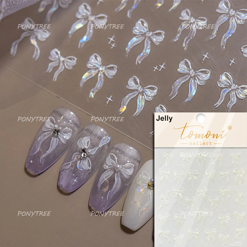 Delicate Jelly chic Bowknot Silk Ribbon Knot Star Shiny Dreamy Self Adhesive Nail Art Decorations Sticker Dressy Manicure Decals