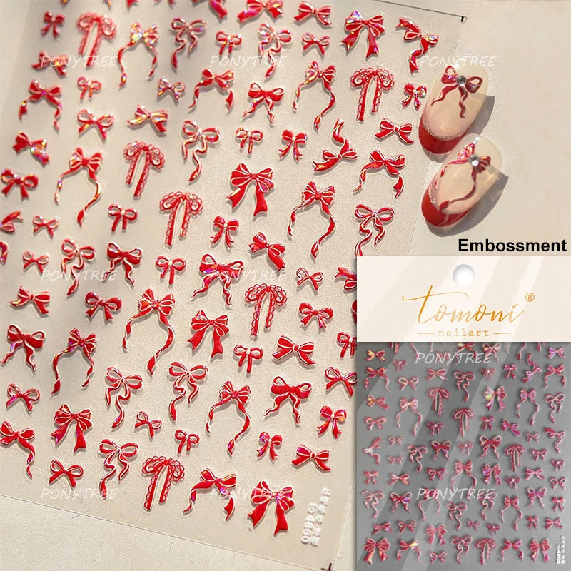 Delicate Jelly chic Bowknot Silk Ribbon Knot Star Shiny Dreamy Self Adhesive Nail Art Decorations Sticker Dressy Manicure Decals