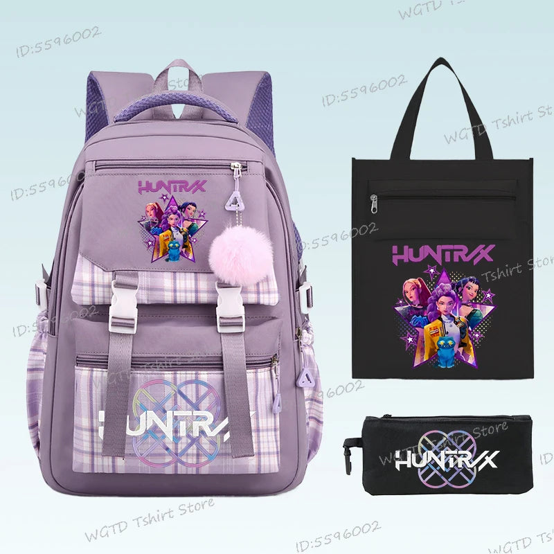 3pcs Set Kpop Demon Hunters Backpack Students Girl Lightweight School Bags Teenager Travel Rucksack Back To School Back Pack