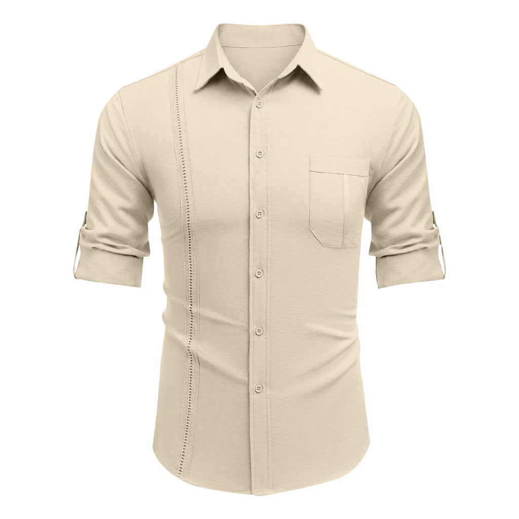 2024 new Men's Shirts British style business casual tops Spring Summer handsome Cotton Linen Solid Slim shirt camisas de hombre