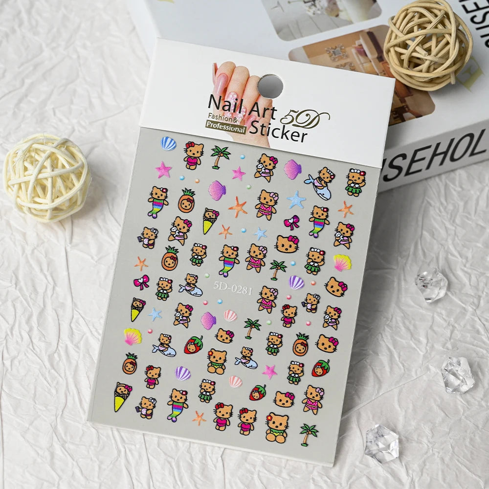 3D/5D Pink Hello Kitty Nail Art Stickers Anime Cartoon KT Japanese Cartoon Cute Hot Girl Fashion Nail Decal Jewelry Nail Sticker