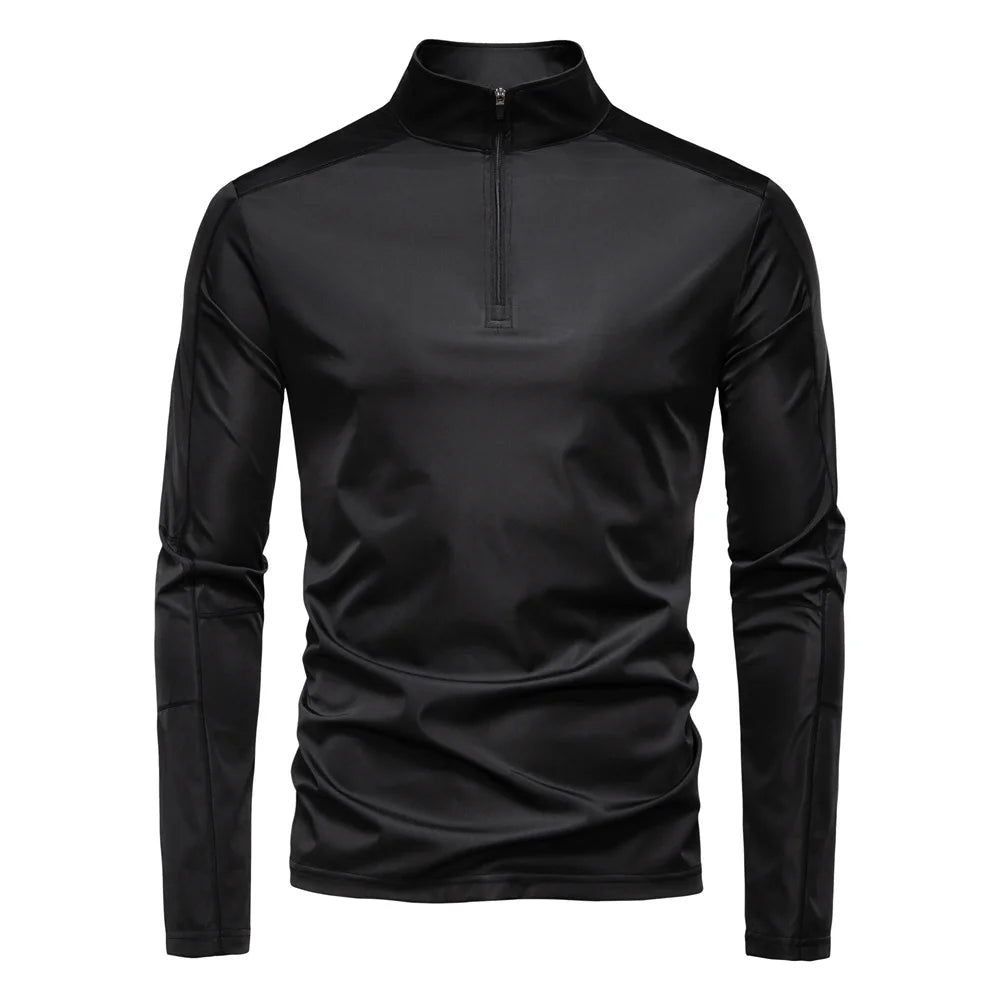 AIOPESON Men's UPF100+ Sun Protection Long Sleeve Shirt Solid Color Zipper Outdoor Shirts Stand Collar Quick Dry T Shirts