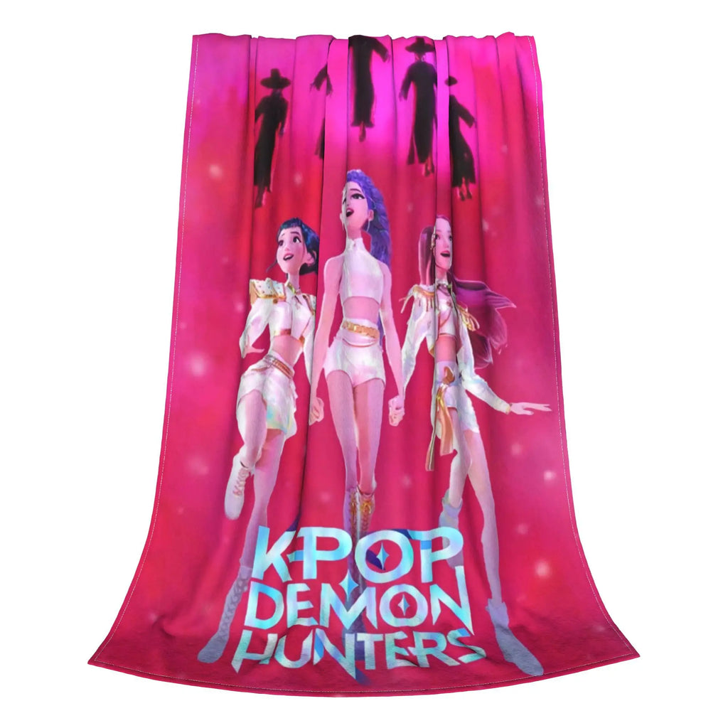 Warm BlanketKids Travel K pop Demon Hunters Throw Blanket  Flannel Bedspread For Outdoor Comfortable Sofa Bed Cover