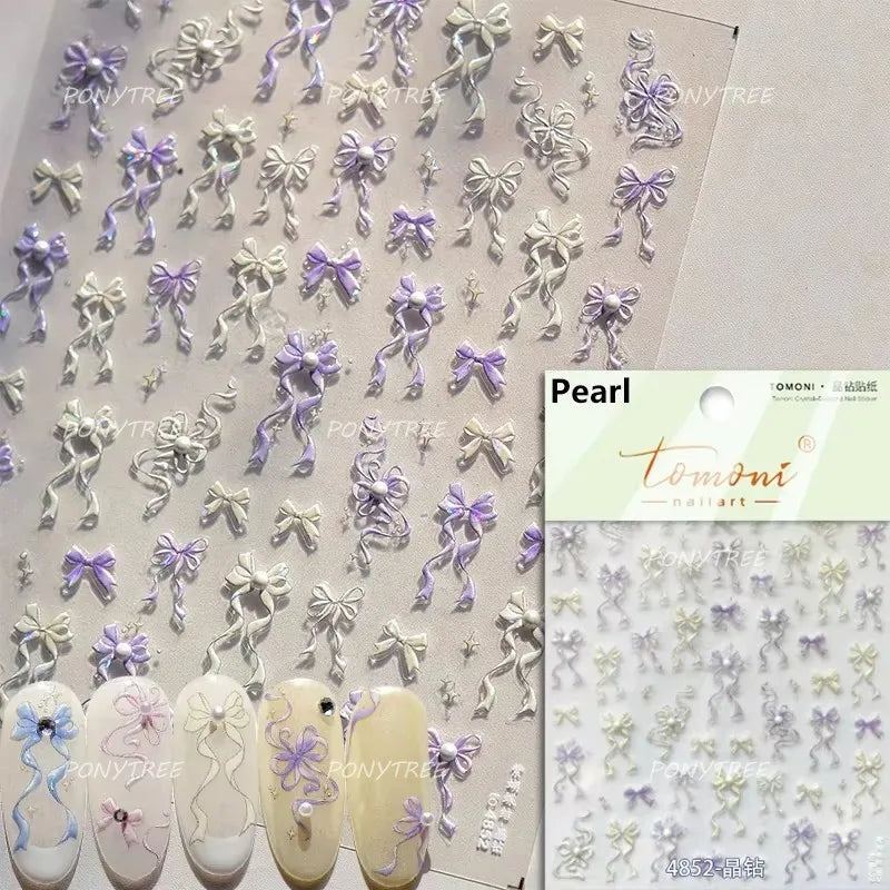 Delicate Jelly chic Bowknot Silk Ribbon Knot Star Shiny Dreamy Self Adhesive Nail Art Decorations Sticker Dressy Manicure Decals