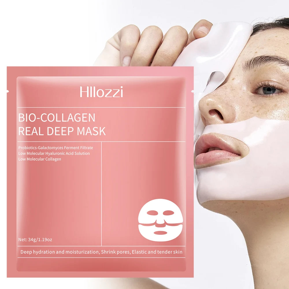 Hllozzi 34g*4 Bio-Collagen Sheet Mask w/Hyaluronic Acid & Vitamin C Hyaluronic Acid Hydrating Sleeping Mask