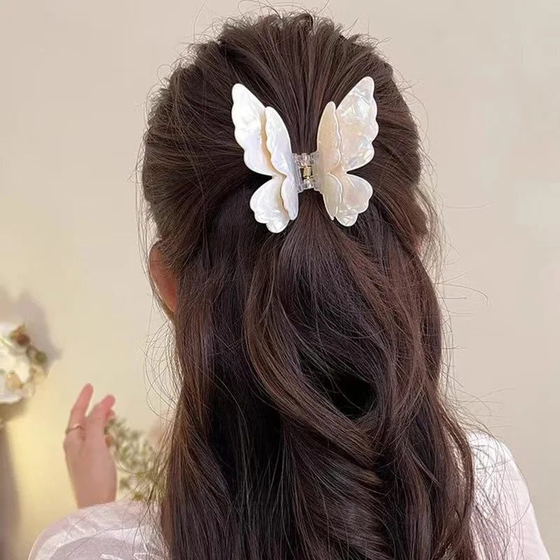 Fairy Butterfly Hair Claw French Retro Acetate Crab Hair Clip Summer Sweet Princess Shark Clip Coiled Hairpin Hair Accessories