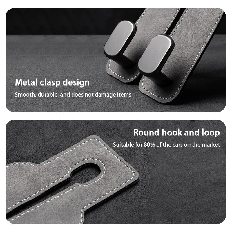 BLALION Suede Vehicle Metal Hook Hanger Multifunction Hanger Storage Organizer Double Hook Holder Rear Seat Hooks Accessories