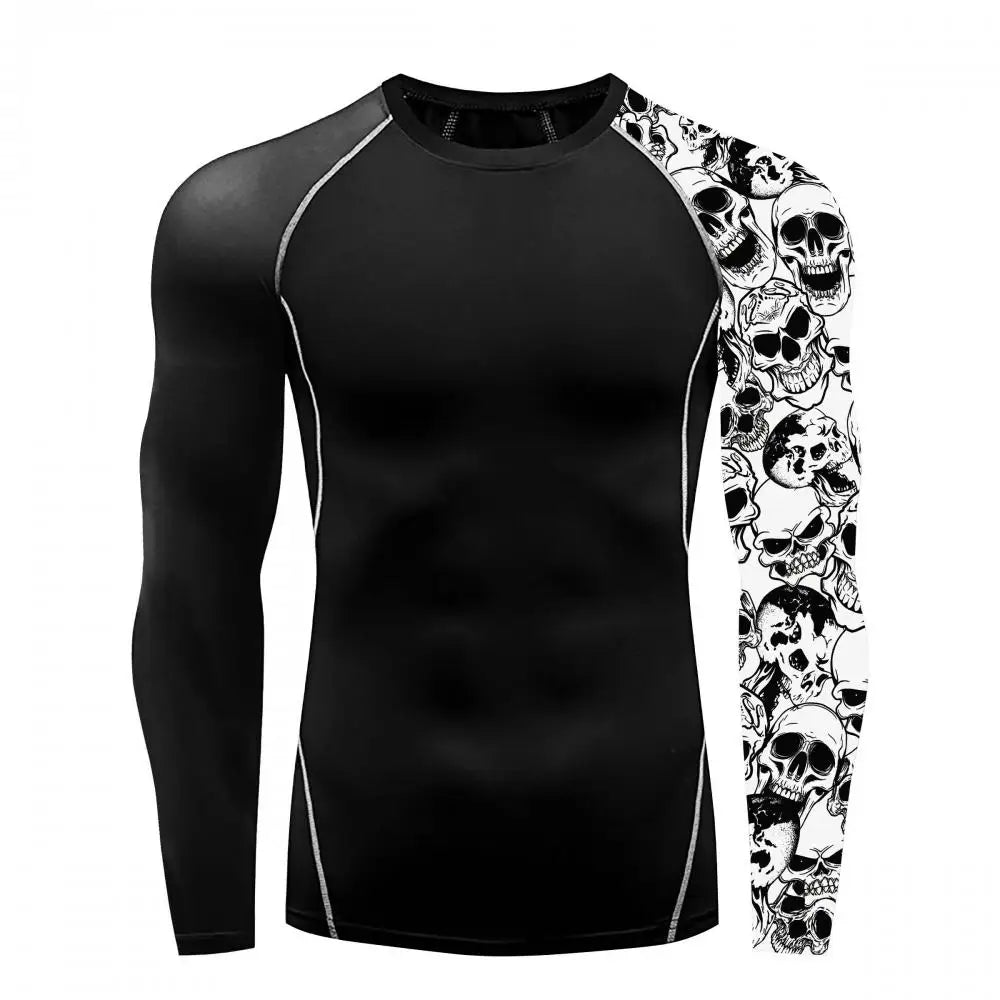 New Skull Long Sleeve T-Shirt Men Summer Fitness Quick Dry T-Shirts Breathable Compression Tops Outdoor Sportwear Clothing