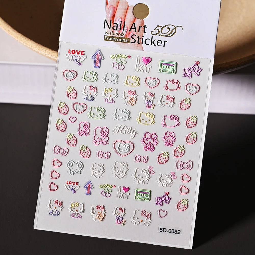 3D/5D Pink Hello Kitty Nail Art Stickers Anime Cartoon KT Japanese Cartoon Cute Hot Girl Fashion Nail Decal Jewelry Nail Sticker