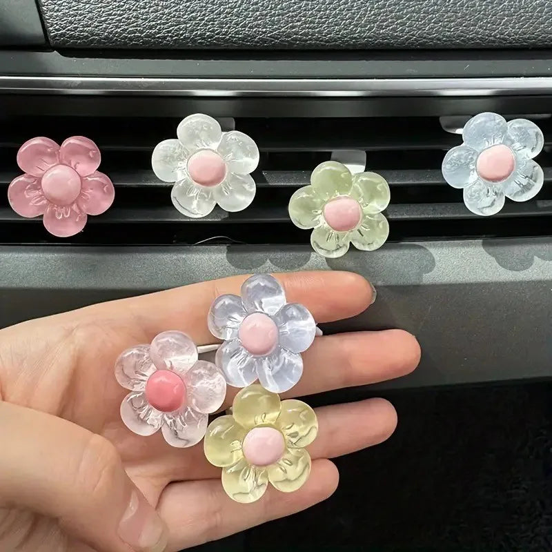 6pcs Cute Flower Aromatherapy Car Air Outlet Decoration Perfume Clip Air Freshener Colorful Flora Decor Auto Accessories