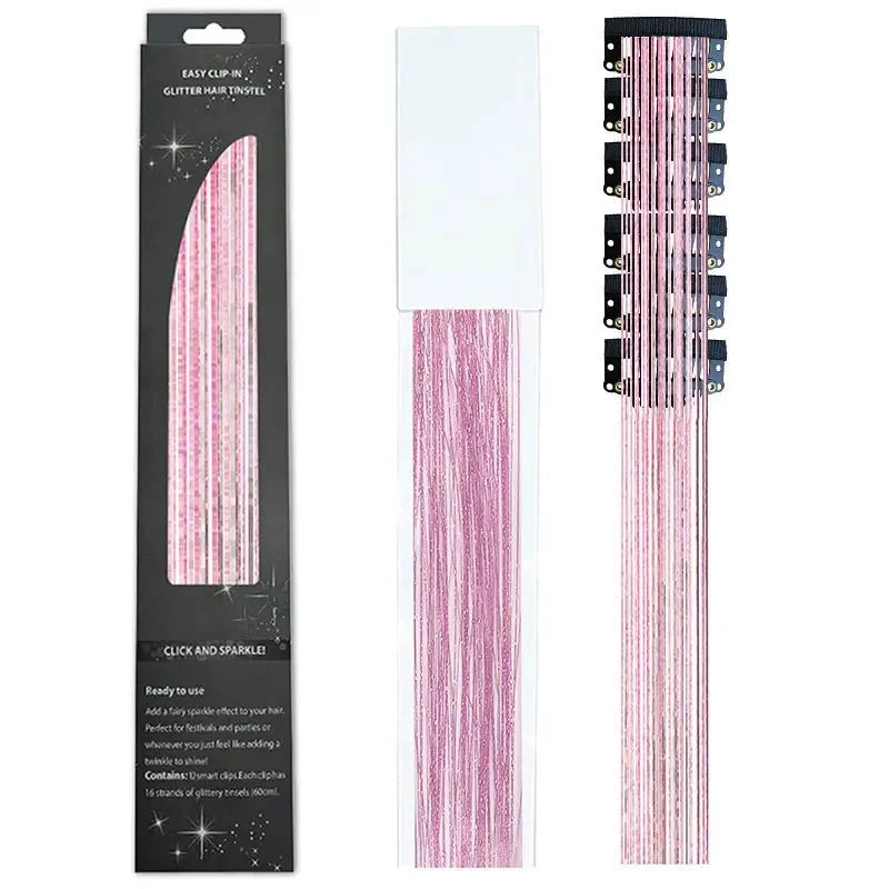 6-Piece Set BB Clip Tinsel Hair Metal Laser Gold Thread PET Laser Thread Highlighting Cross-Border Hair Accessories