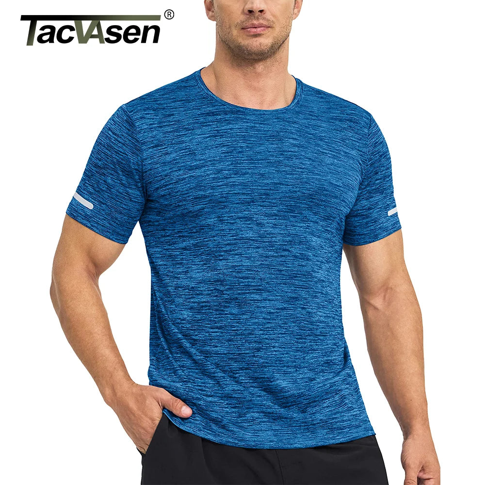 TACVASEN Summer Quick Dry T-shirts Mens Running Jogging Athletic T-shirts Reflective Stripe Sports Gym Fitness Workout T Shirts
