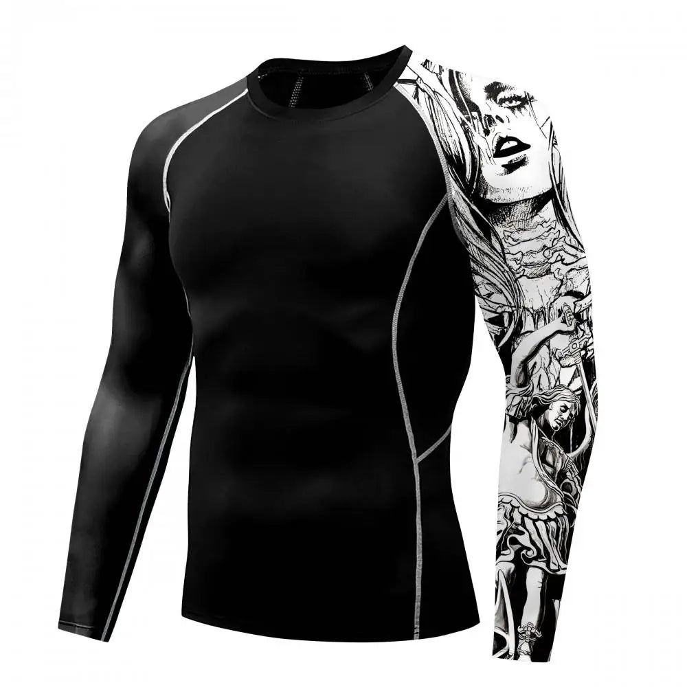 New Skull Long Sleeve T-Shirt Men Summer Fitness Quick Dry T-Shirts Breathable Compression Tops Outdoor Sportwear Clothing
