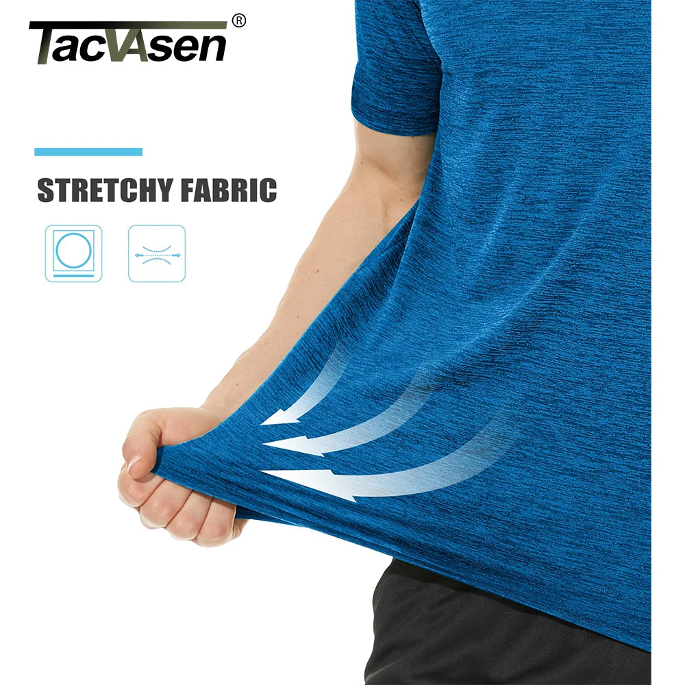 TACVASEN Summer Quick Dry T-shirts Mens Running Jogging Athletic T-shirts Reflective Stripe Sports Gym Fitness Workout T Shirts