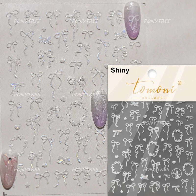 Delicate Jelly chic Bowknot Silk Ribbon Knot Star Shiny Dreamy Self Adhesive Nail Art Decorations Sticker Dressy Manicure Decals