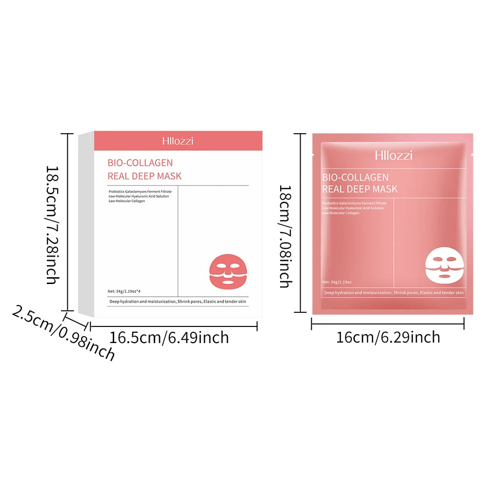Hllozzi 34g*4 Bio-Collagen Sheet Mask w/Hyaluronic Acid & Vitamin C Hyaluronic Acid Hydrating Sleeping Mask