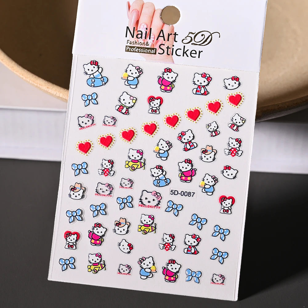 3D/5D Pink Hello Kitty Nail Art Stickers Anime Cartoon KT Japanese Cartoon Cute Hot Girl Fashion Nail Decal Jewelry Nail Sticker