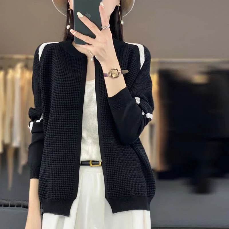 Autumn New Knitted Thin Coats Solid Casual Loose Sweater Cardigan Women Hollow Out Fashion Simple Kniwear Tops