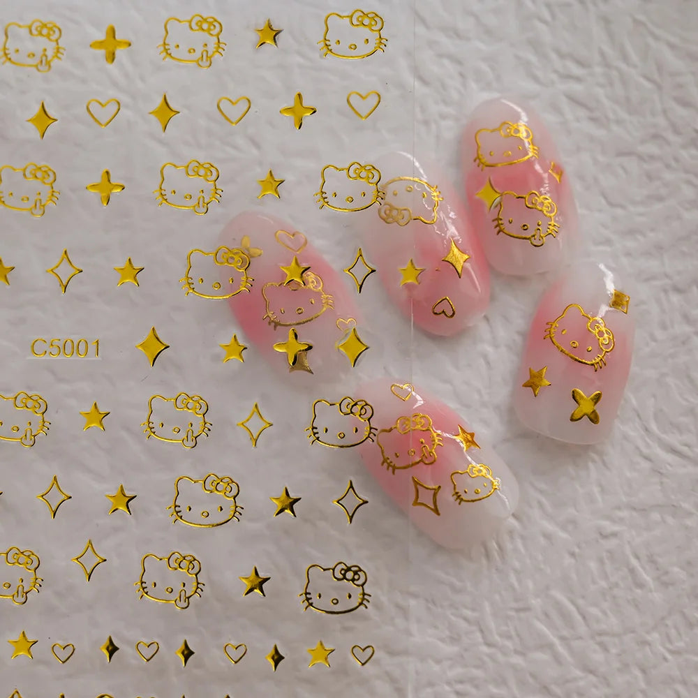 3D/5D Pink Hello Kitty Nail Art Stickers Anime Cartoon KT Japanese Cartoon Cute Hot Girl Fashion Nail Decal Jewelry Nail Sticker