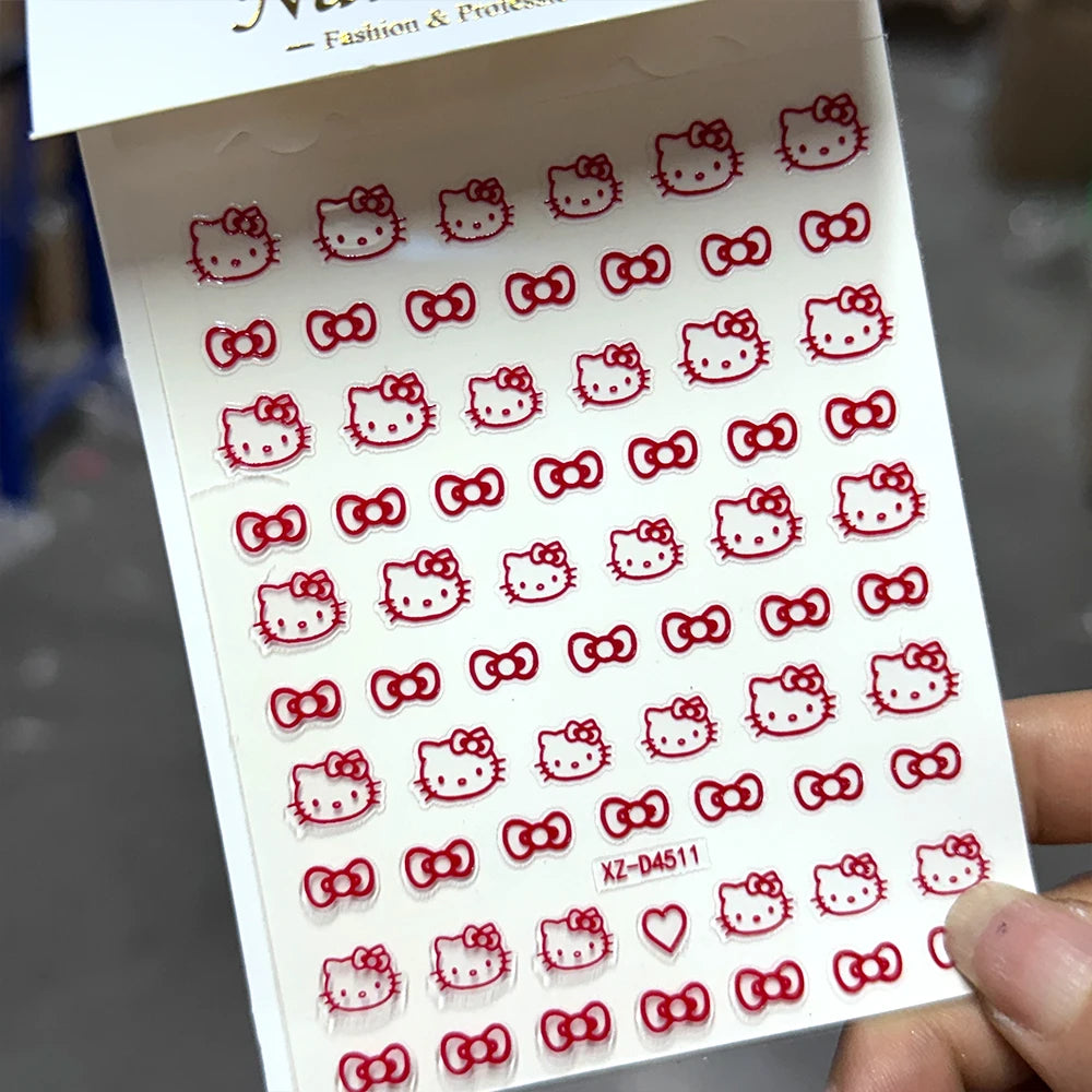 3D/5D Pink Hello Kitty Nail Art Stickers Anime Cartoon KT Japanese Cartoon Cute Hot Girl Fashion Nail Decal Jewelry Nail Sticker
