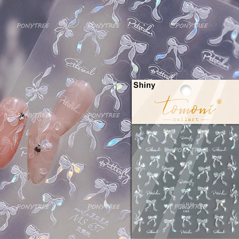 Delicate Jelly chic Bowknot Silk Ribbon Knot Star Shiny Dreamy Self Adhesive Nail Art Decorations Sticker Dressy Manicure Decals