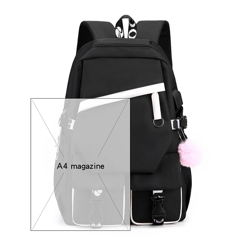 KPop Demon Hunters Print Multi-pocket Backpack Women Large Capacity Laptop Bagpack Fashion Casual USB Port Girls Schoolbag