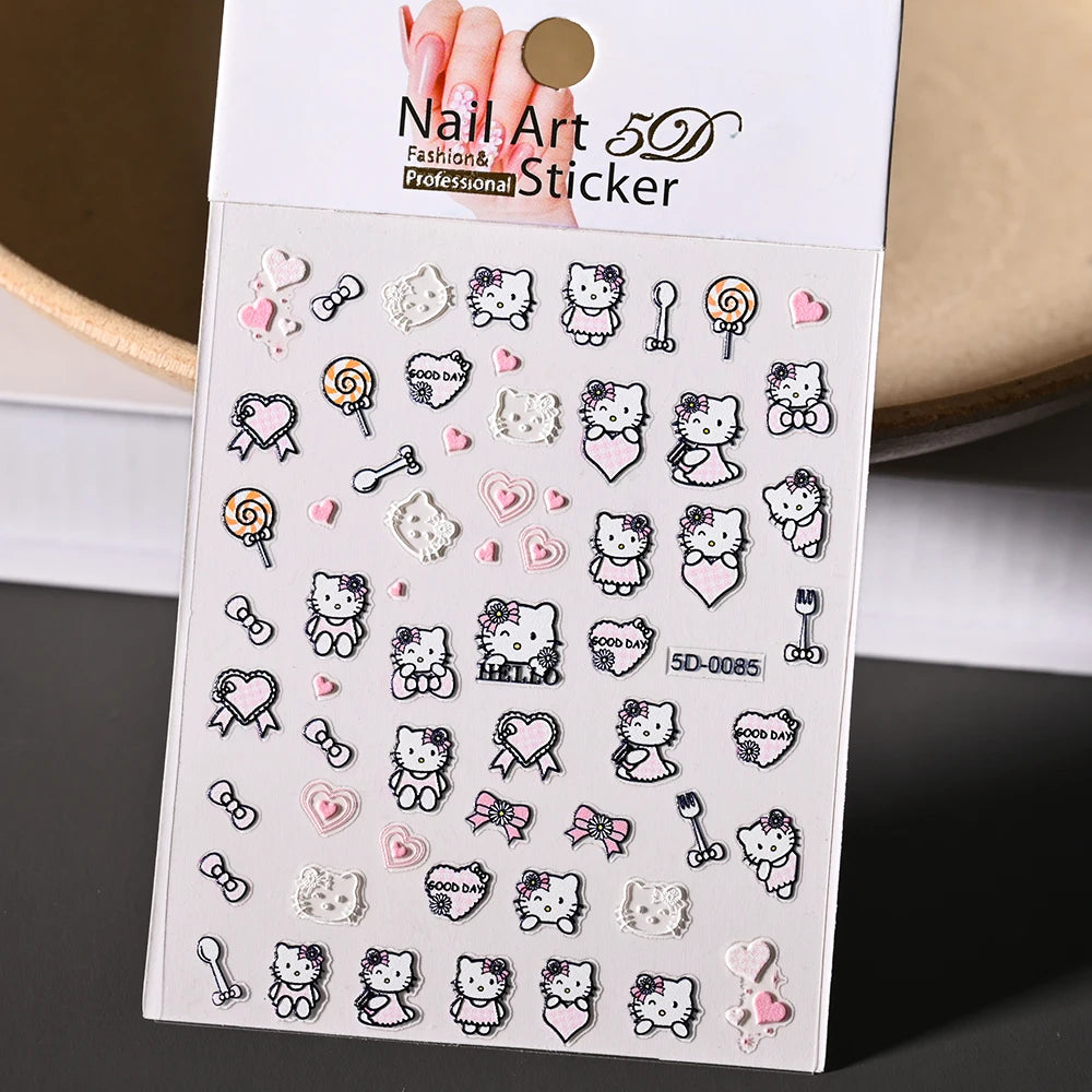 3D/5D Pink Hello Kitty Nail Art Stickers Anime Cartoon KT Japanese Cartoon Cute Hot Girl Fashion Nail Decal Jewelry Nail Sticker